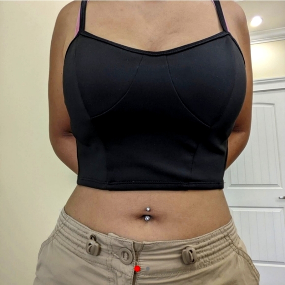 DYNAMITE sexy black shiny bustier top - Picture 1 of 2